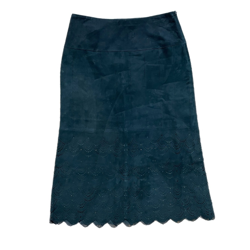 Vintage Suede Perforated Midi Black Skirt sz 6